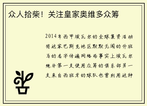 众人拾柴！关注皇家奥维多众筹