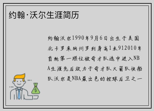 约翰·沃尔生涯简历