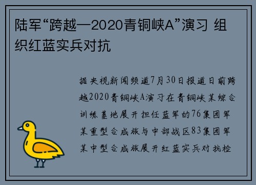 陆军“跨越—2020青铜峡A”演习 组织红蓝实兵对抗