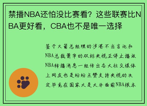 禁播NBA还怕没比赛看？这些联赛比NBA更好看，CBA也不是唯一选择